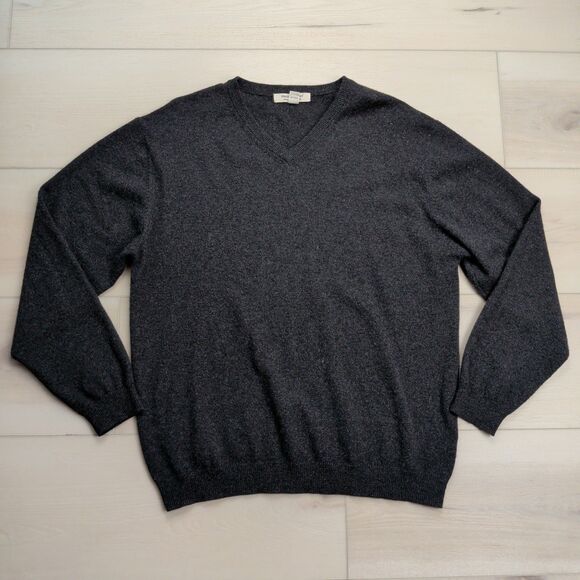 Pronto Uomo Sweater Mens Large Black Cashmere V-Neck Long Sleeve Pullover - Picture 1 of 8